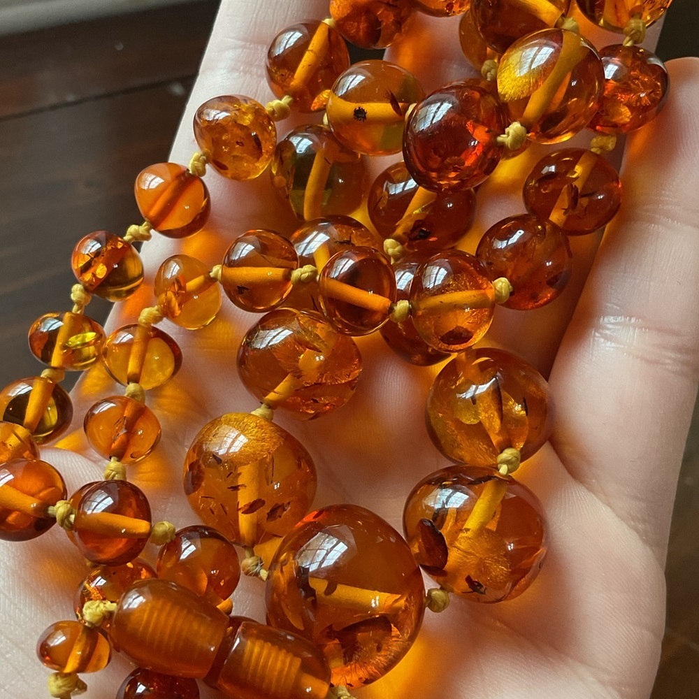 Vintage Long Baltic Amber Cognac Graduated Bead Necklace 29” - Picture 6 of 14